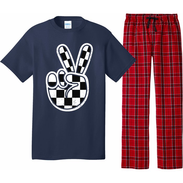 Checkered Peace Sign 60s 70s 80s Race Car Gamer Boy Pajama Set