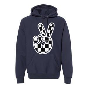 Checkered Peace Sign 60s 70s 80s Race Car Gamer Boy Premium Hoodie