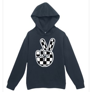 Checkered Peace Sign 60s 70s 80s Race Car Gamer Boy Urban Pullover Hoodie