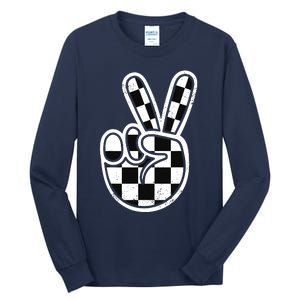 Checkered Peace Sign 60s 70s 80s Race Car Gamer Boy Tall Long Sleeve T-Shirt