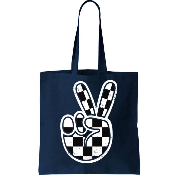 Checkered Peace Sign 60s 70s 80s Race Car Gamer Boy Tote Bag