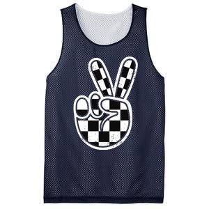 Checkered Peace Sign 60s 70s 80s Race Car Gamer Boy Mesh Reversible Basketball Jersey Tank