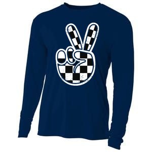 Checkered Peace Sign 60s 70s 80s Race Car Gamer Boy Cooling Performance Long Sleeve Crew