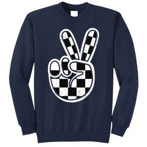 Checkered Peace Sign 60s 70s 80s Race Car Gamer Boy Tall Sweatshirt