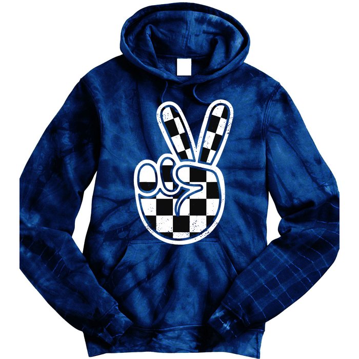 Checkered Peace Sign 60s 70s 80s Race Car Gamer Boy Tie Dye Hoodie