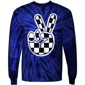 Checkered Peace Sign 60s 70s 80s Race Car Gamer Boy Tie-Dye Long Sleeve Shirt