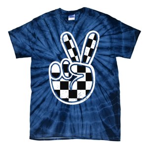 Checkered Peace Sign 60s 70s 80s Race Car Gamer Boy Tie-Dye T-Shirt