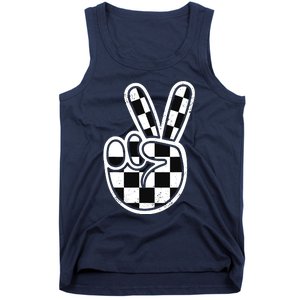 Checkered Peace Sign 60s 70s 80s Race Car Gamer Boy Tank Top