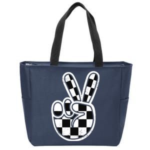 Checkered Peace Sign 60s 70s 80s Race Car Gamer Boy Zip Tote Bag