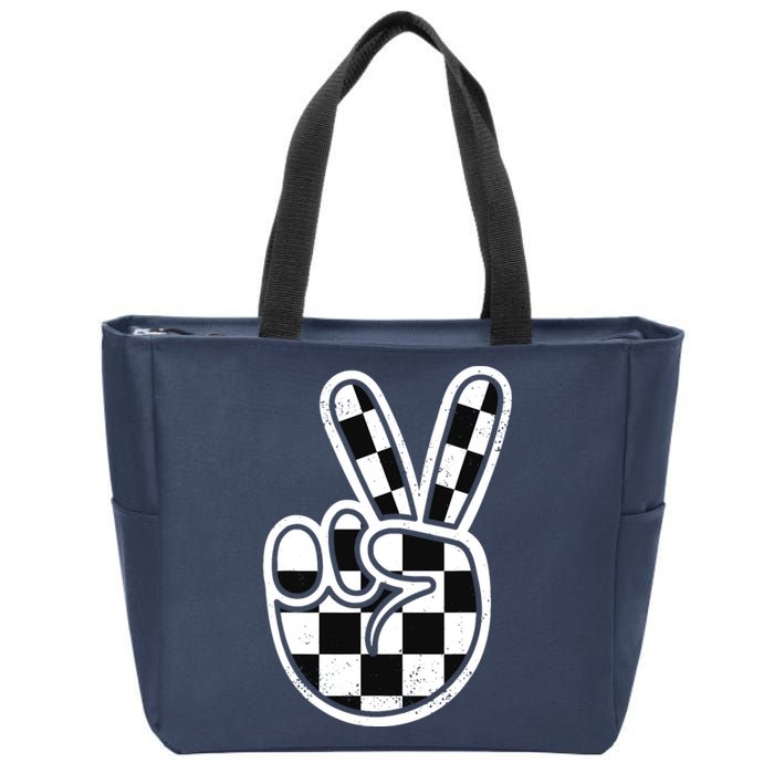 Checkered Peace Sign 60s 70s 80s Race Car Gamer Boy Zip Tote Bag