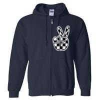 Checkered Peace Sign 60s 70s 80s Race Car Gamer Boy Full Zip Hoodie