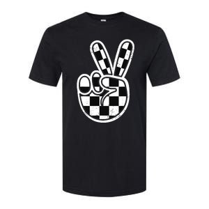 Checkered Peace Sign 60s 70s 80s Race Car Gamer Boy Softstyle CVC T-Shirt