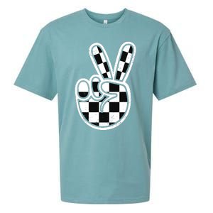 Checkered Peace Sign 60s 70s 80s Race Car Gamer Boy Sueded Cloud Jersey T-Shirt