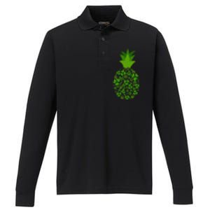 Cute Pineapple Shamrock Leaf Clover Saint Patrick's Day Performance Long Sleeve Polo