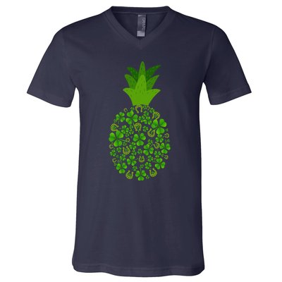 Cute Pineapple Shamrock Leaf Clover Saint Patrick's Day V-Neck T-Shirt