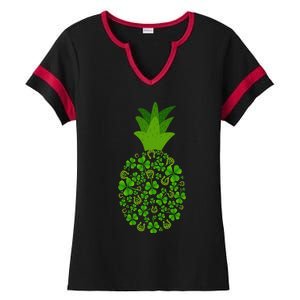 Cute Pineapple Shamrock Leaf Clover Saint Patrick's Day Ladies Halftime Notch Neck Tee