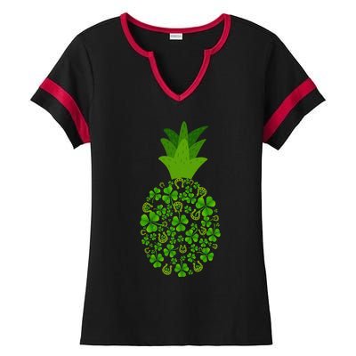 Cute Pineapple Shamrock Leaf Clover Saint Patrick's Day Ladies Halftime Notch Neck Tee