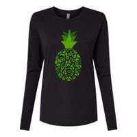 Cute Pineapple Shamrock Leaf Clover Saint Patrick's Day Womens Cotton Relaxed Long Sleeve T-Shirt