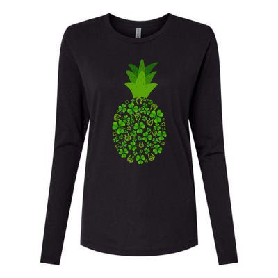 Cute Pineapple Shamrock Leaf Clover Saint Patrick's Day Womens Cotton Relaxed Long Sleeve T-Shirt