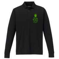 Cute Pineapple Shamrock Leaf Clover Saint Patrick's Day Performance Long Sleeve Polo