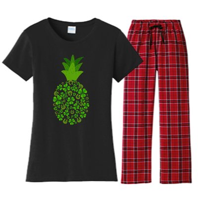 Cute Pineapple Shamrock Leaf Clover Saint Patrick's Day Women's Flannel Pajama Set