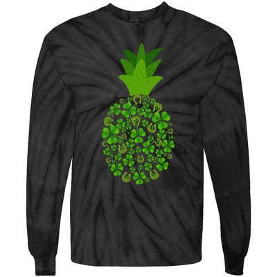 Cute Pineapple Shamrock Leaf Clover Saint Patrick's Day Tie-Dye Long Sleeve Shirt