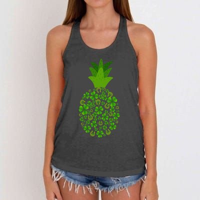 Cute Pineapple Shamrock Leaf Clover Saint Patrick's Day Women's Knotted Racerback Tank