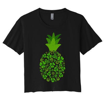 Cute Pineapple Shamrock Leaf Clover Saint Patrick's Day Women's Crop Top Tee