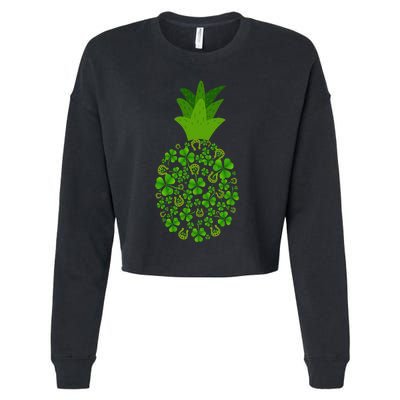 Cute Pineapple Shamrock Leaf Clover Saint Patrick's Day Cropped Pullover Crew