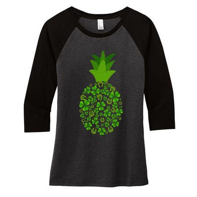 Cute Pineapple Shamrock Leaf Clover Saint Patrick's Day Women's Tri-Blend 3/4-Sleeve Raglan Shirt