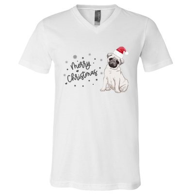 Christmas Pug Santa Hat Dog Owner Mom Funny Gift Funny Gift V-Neck T-Shirt