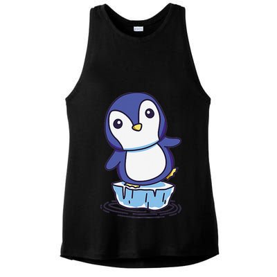 Cute Penguin Standing On An Ice Floe Ladies PosiCharge Tri-Blend Wicking Tank