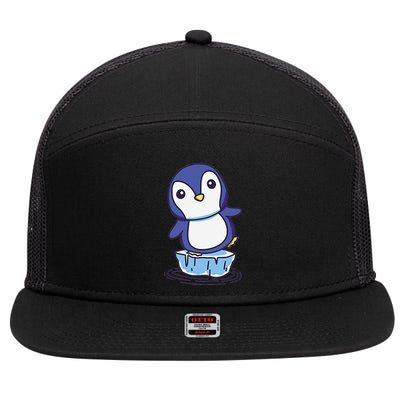 Cute Penguin Standing On An Ice Floe 7 Panel Mesh Trucker Snapback Hat