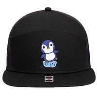 Cute Penguin Standing On An Ice Floe 7 Panel Mesh Trucker Snapback Hat