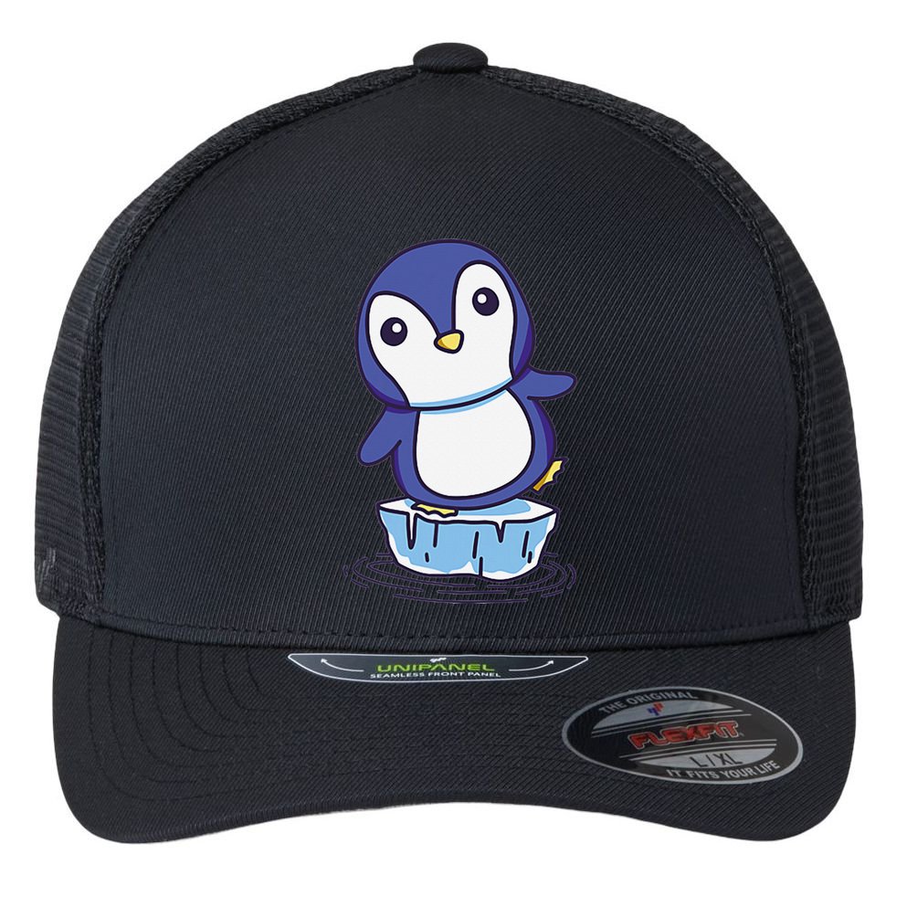 Cute Penguin Standing On An Ice Floe Flexfit Unipanel Trucker Cap