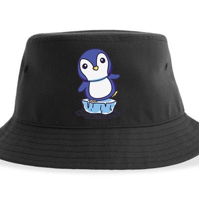 Cute Penguin Standing On An Ice Floe Sustainable Bucket Hat
