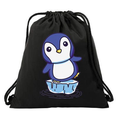 Cute Penguin Standing On An Ice Floe Drawstring Bag