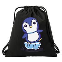 Cute Penguin Standing On An Ice Floe Drawstring Bag