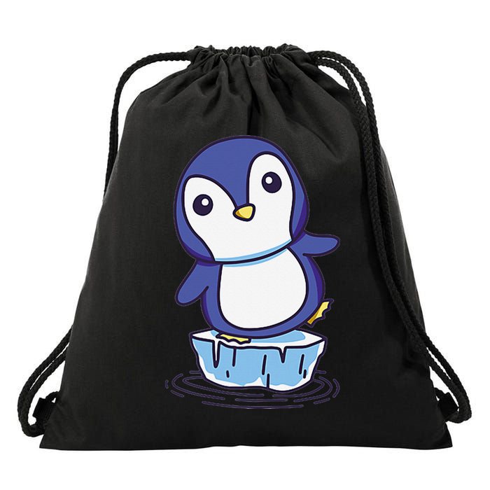 Cute Penguin Standing On An Ice Floe Drawstring Bag