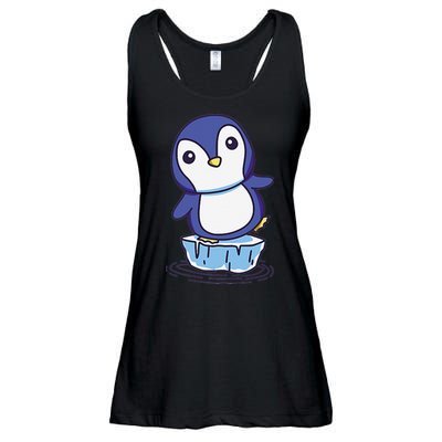 Cute Penguin Standing On An Ice Floe Ladies Essential Flowy Tank