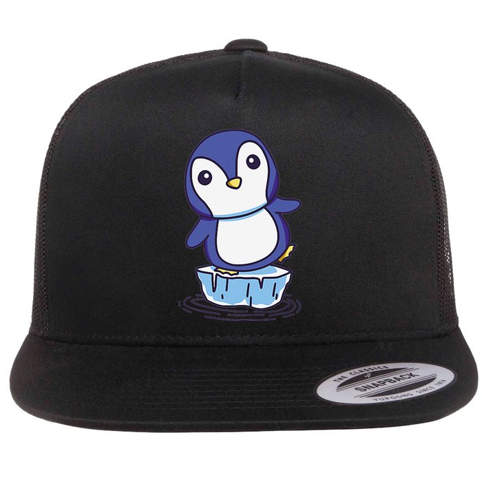 Cute Penguin Standing On An Ice Floe Flat Bill Trucker Hat