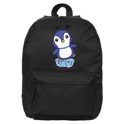 Cute Penguin Standing On An Ice Floe 16 in Basic Backpack