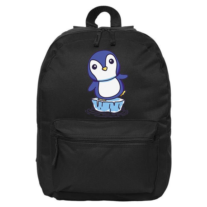 Cute Penguin Standing On An Ice Floe 16 in Basic Backpack