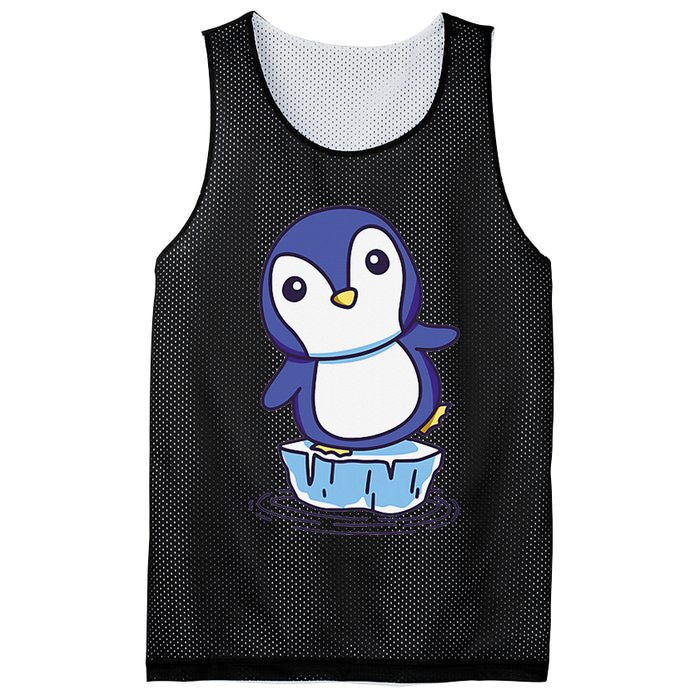 Cute Penguin Standing On An Ice Floe Mesh Reversible Basketball Jersey Tank