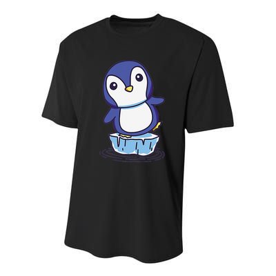 Cute Penguin Standing On An Ice Floe Youth Performance Sprint T-Shirt