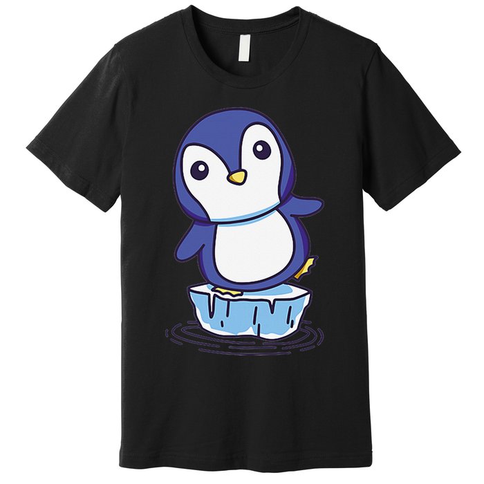 Cute Penguin Standing On An Ice Floe Premium T-Shirt