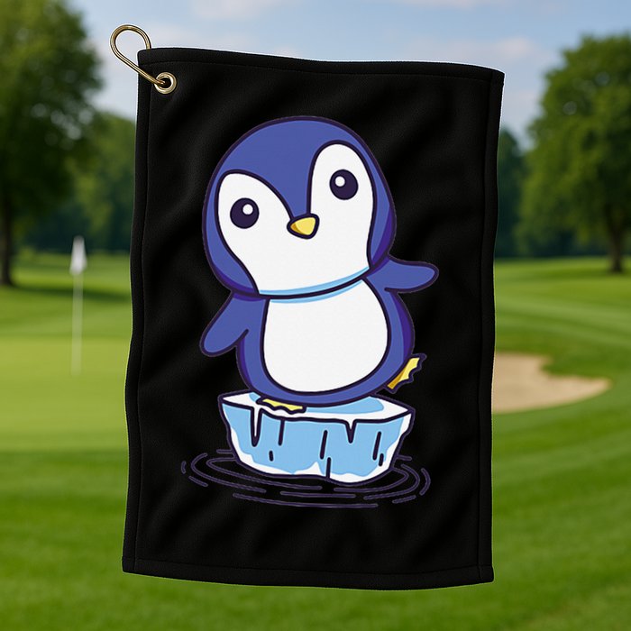 Cute Penguin Standing On An Ice Floe Golf Towel