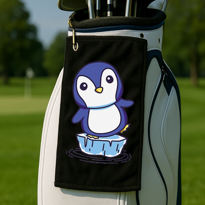 Cute Penguin Standing On An Ice Floe Golf Towel