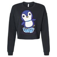 Cute Penguin Standing On An Ice Floe Cropped Pullover Crew