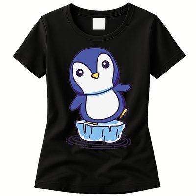 Cute Penguin Standing On An Ice Floe Womens T-Shirt